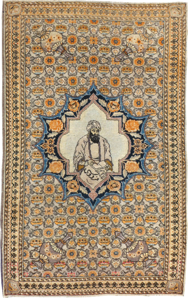 Vintage Persian Tabriz Pictorial Rug, No.23097 - Gsblank
