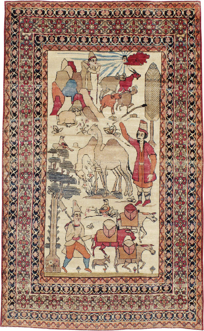 Vintage Persian Kerman Pictorial Rug, No.23102 - Gsblank
