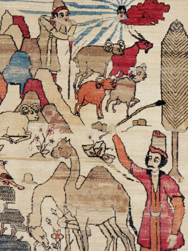 Vintage Persian Kerman Pictorial Rug, No.23102 - Gsblank