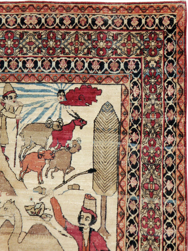 Vintage Persian Kerman Pictorial Rug, No.23102 - Gsblank