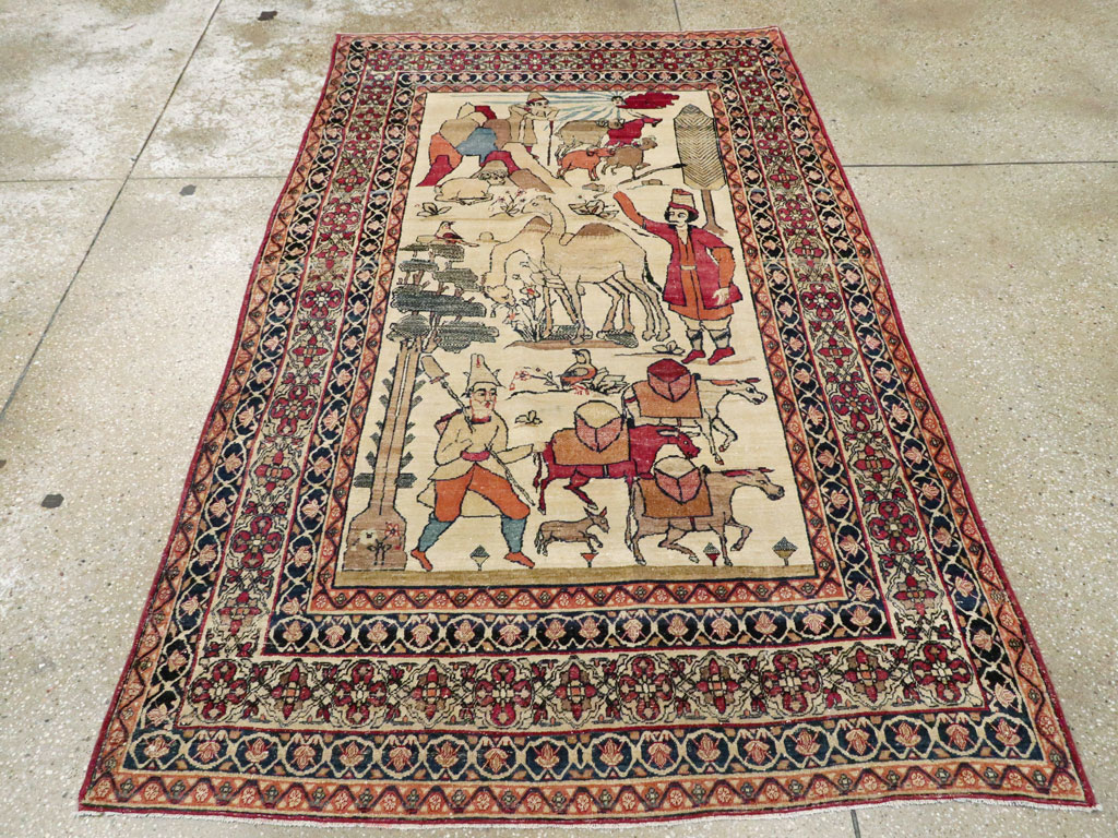 Vintage Persian Kerman Pictorial Rug, No.23102 - Gsblank