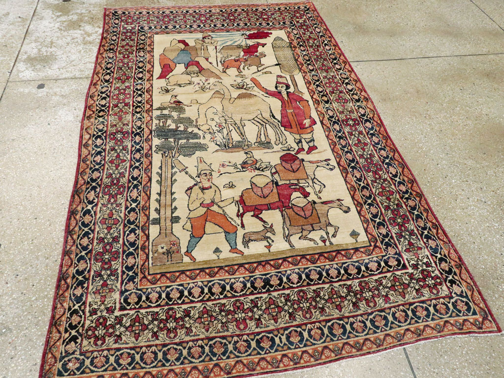 Vintage Persian Kerman Pictorial Rug, No.23102 - Gsblank