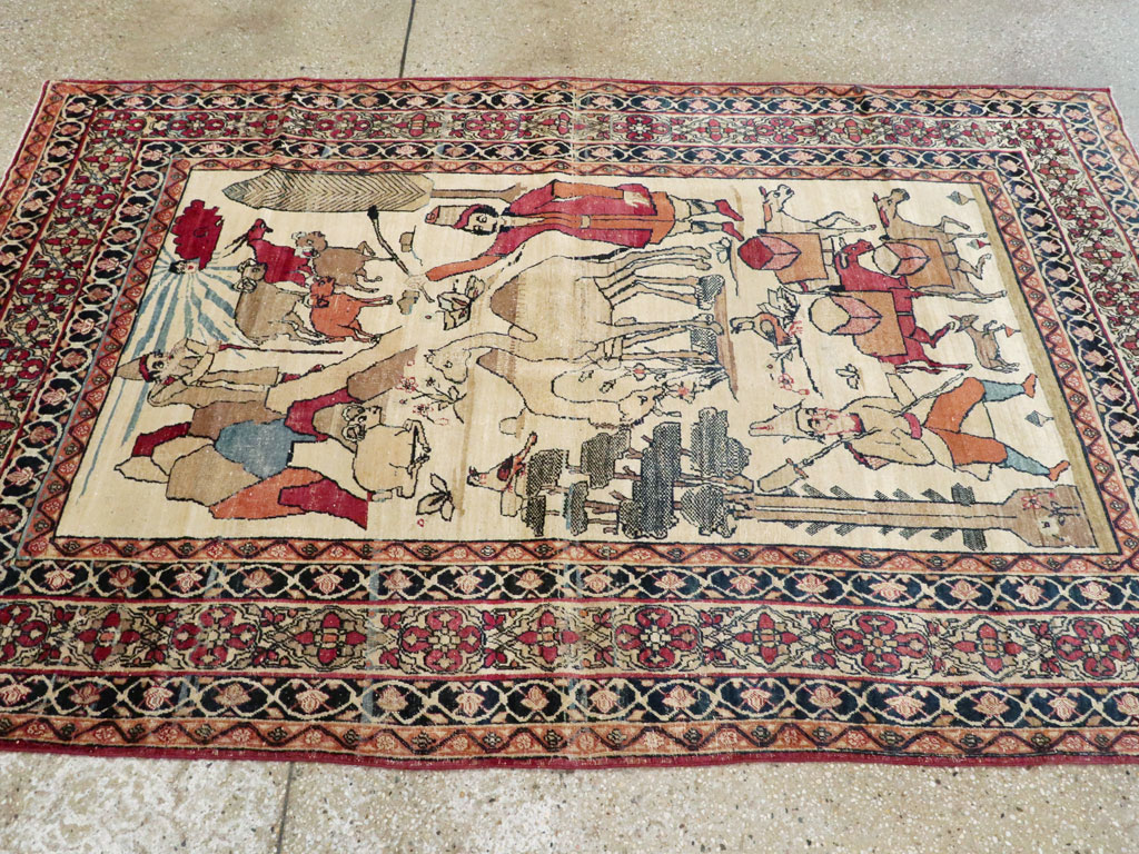 Vintage Persian Kerman Pictorial Rug, No.23102 - Gsblank