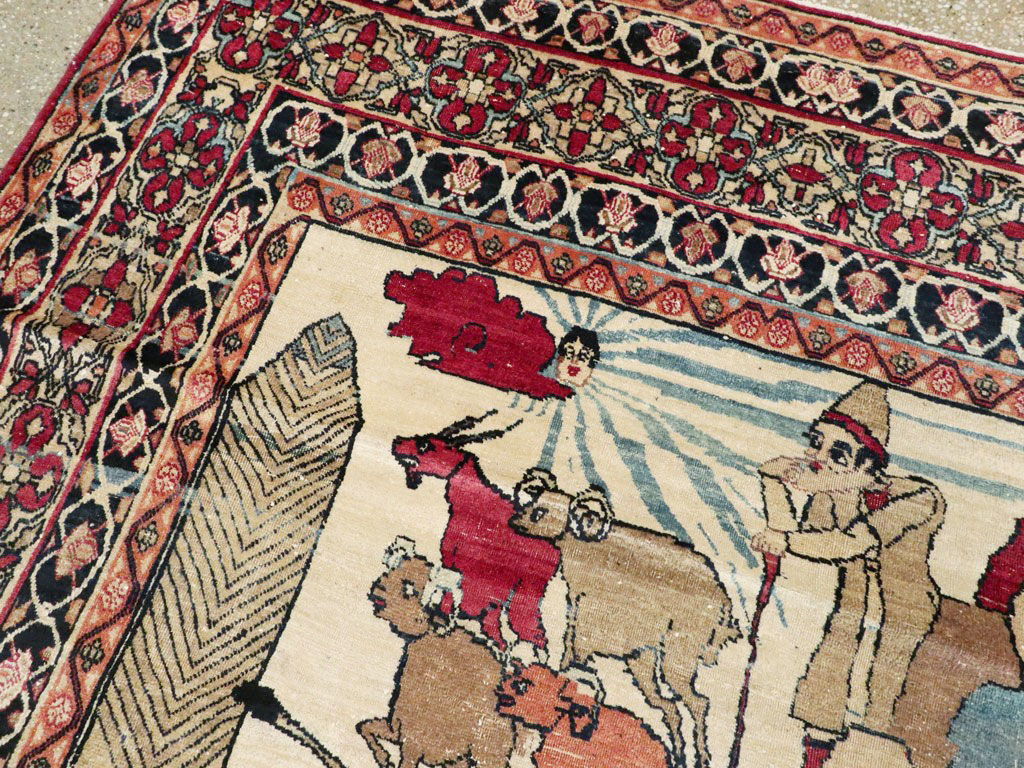 Vintage Persian Kerman Pictorial Rug, No.23102 - Gsblank
