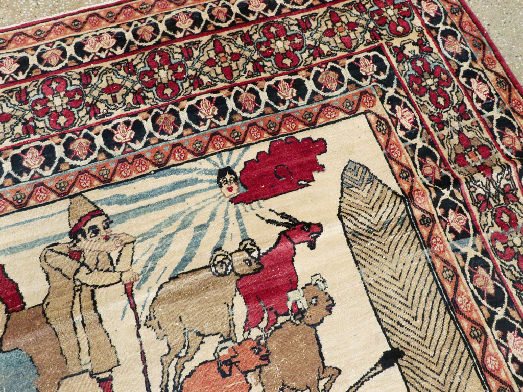 Vintage Persian Kerman Pictorial Rug, No.23102 - Gsblank