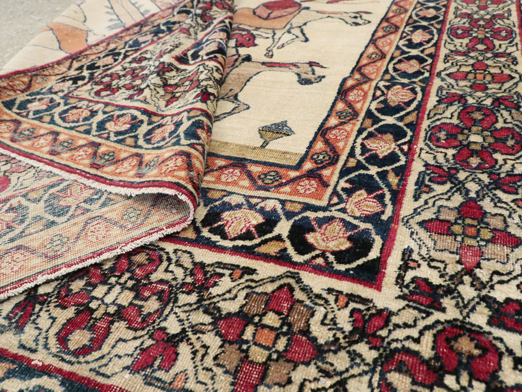 Vintage Persian Kerman Pictorial Rug, No.23102 - Gsblank