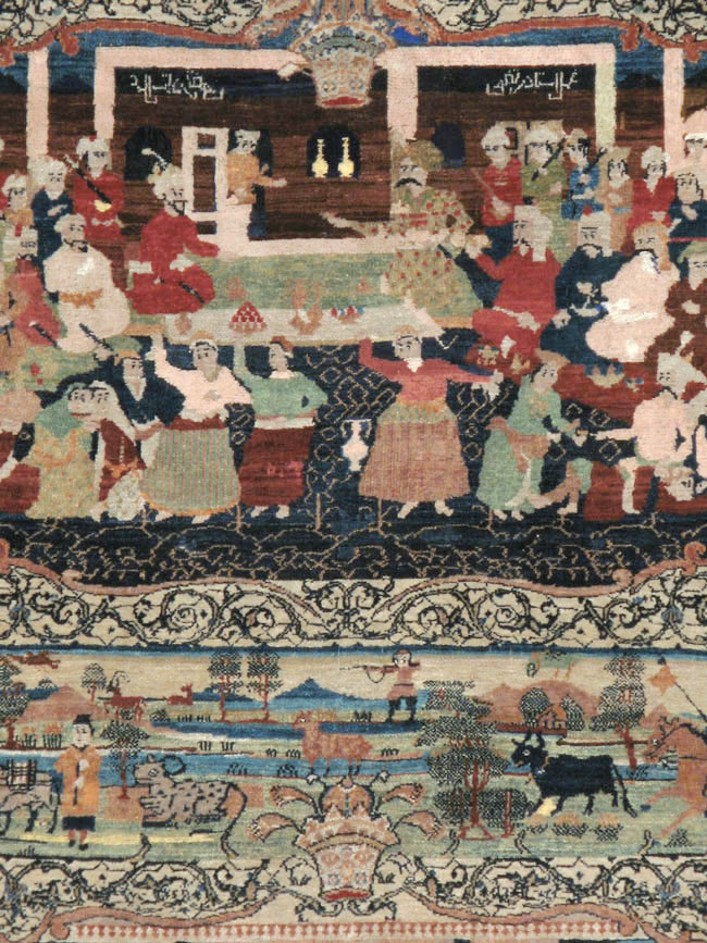 Vintage Persian Kerman Pictorial Rug, No.23123 - Gsblank