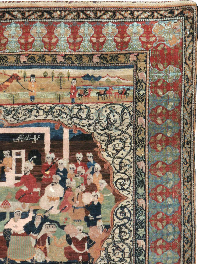 Vintage Persian Kerman Pictorial Rug, No.23123 - Gsblank