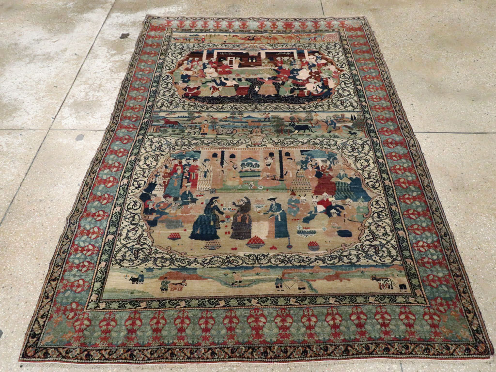 Vintage Persian Kerman Pictorial Rug, No.23123 - Gsblank