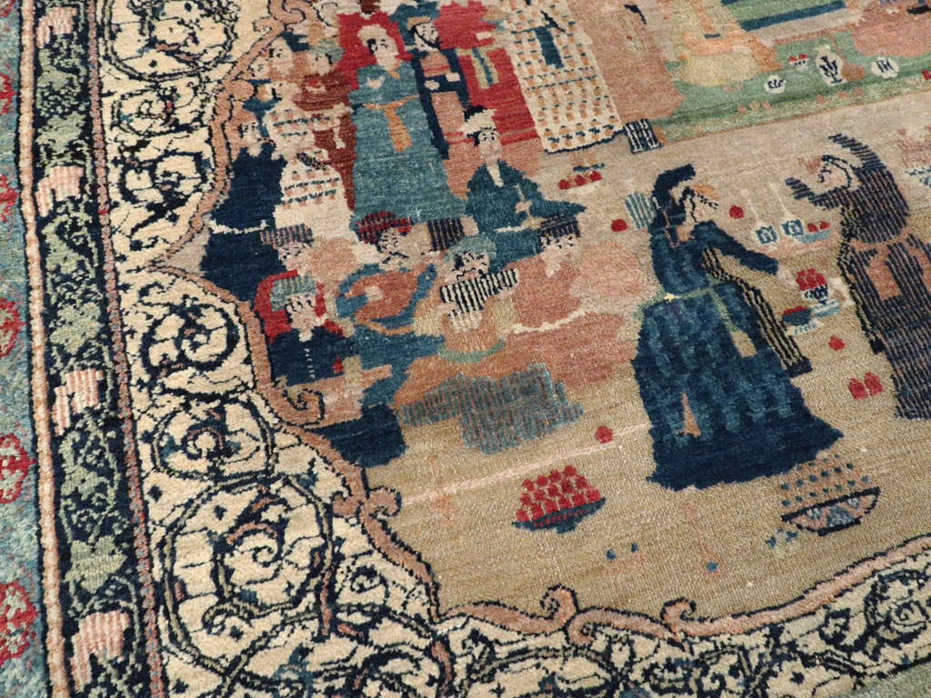 Vintage Persian Kerman Pictorial Rug, No.23123 - Gsblank