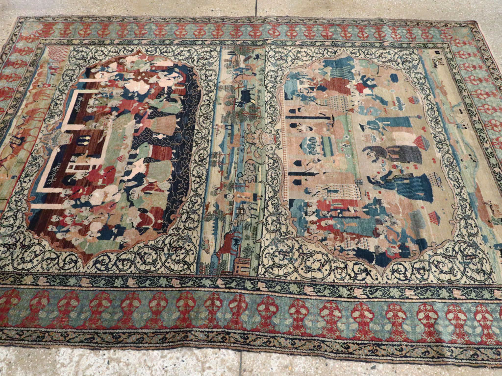 Vintage Persian Kerman Pictorial Rug, No.23123 - Gsblank