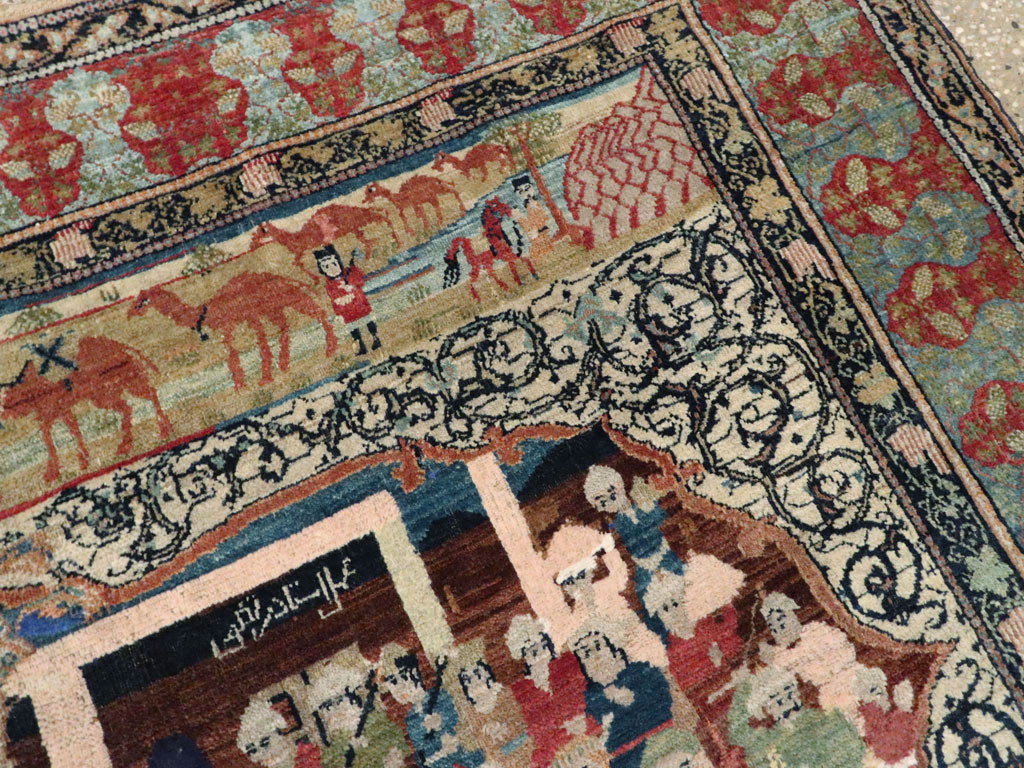 Vintage Persian Kerman Pictorial Rug, No.23123 - Gsblank