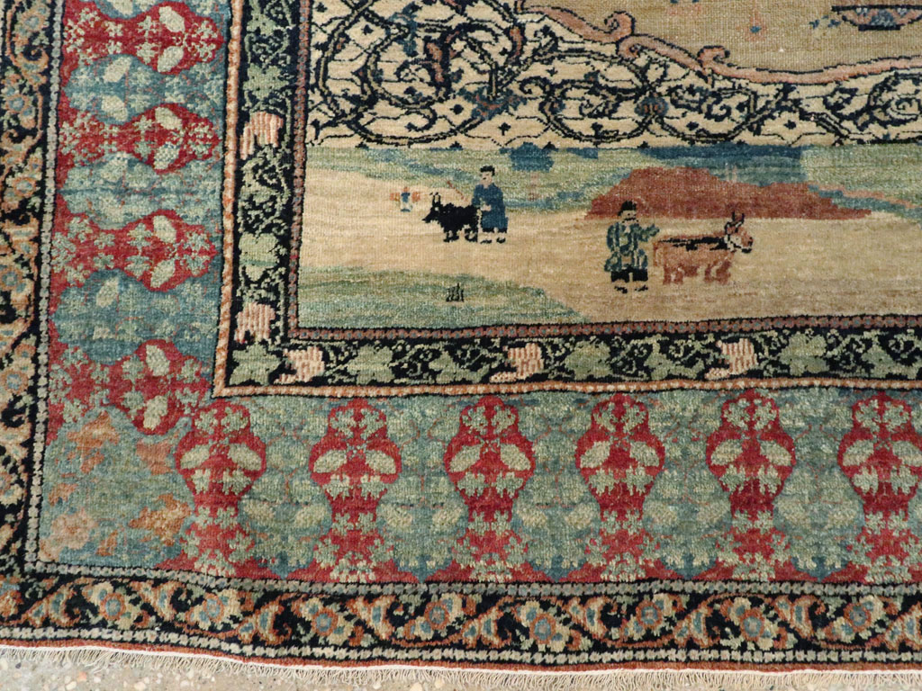 Vintage Persian Kerman Pictorial Rug, No.23123 - Gsblank