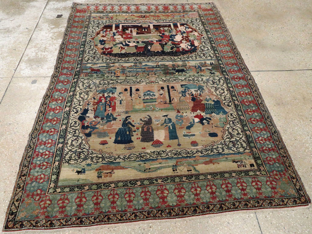 Vintage Persian Kerman Pictorial Rug, No.23123 - Gsblank