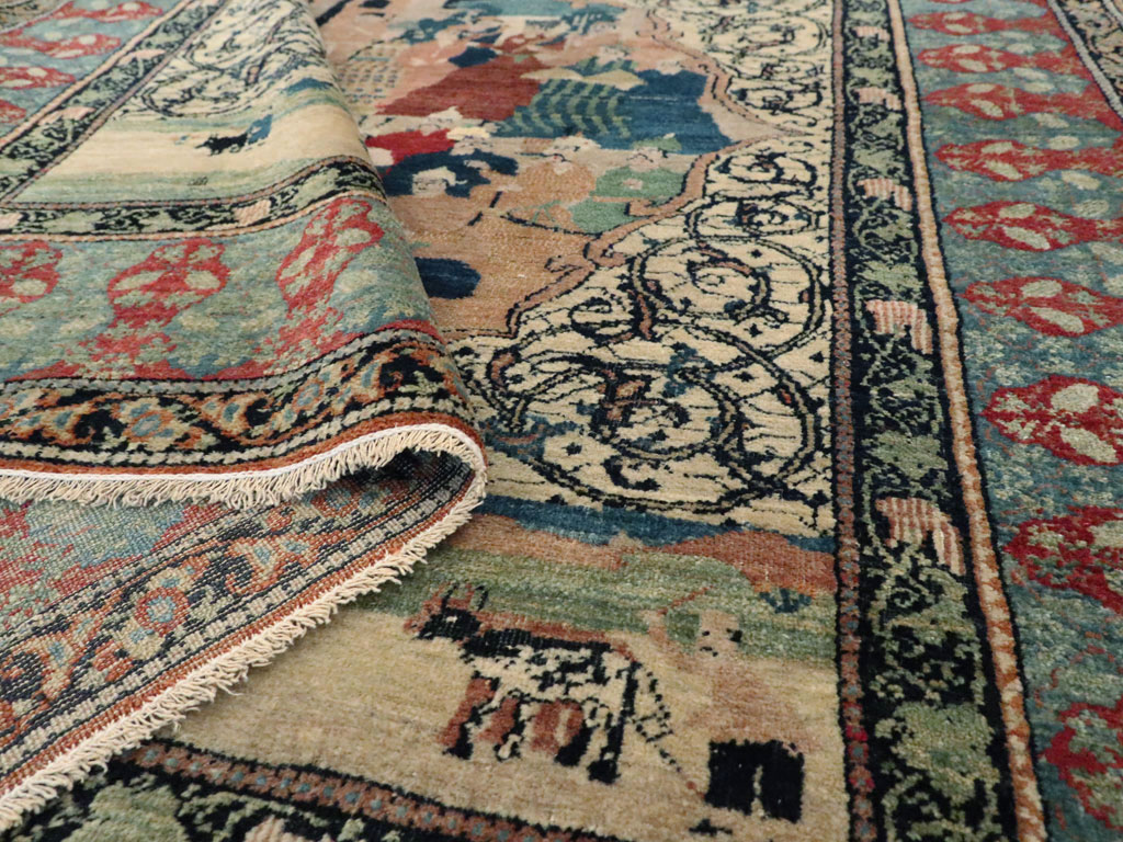 Vintage Persian Kerman Pictorial Rug, No.23123 - Gsblank