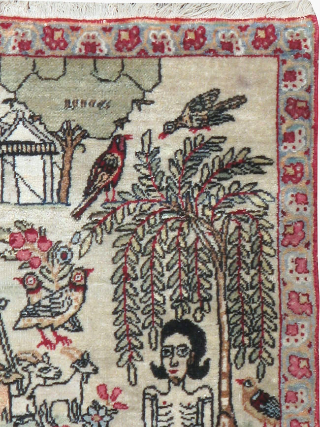 Vintage Persian Kerman Pictorial Rug (Pair: 1 of 2), No.23134 - Gsblank