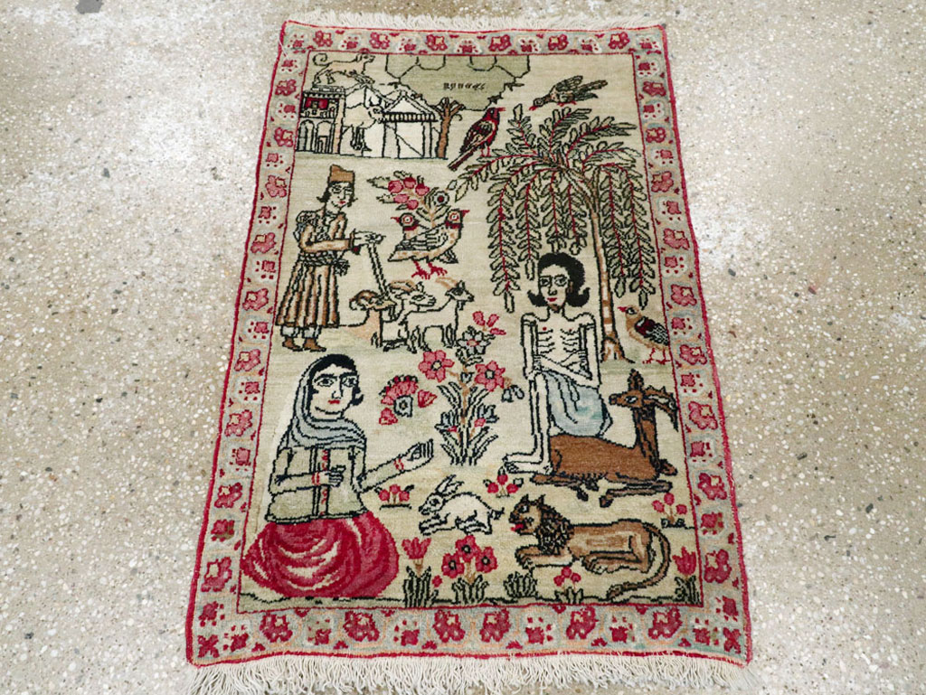 Vintage Persian Kerman Pictorial Rug (Pair: 1 of 2), No.23134 - Gsblank