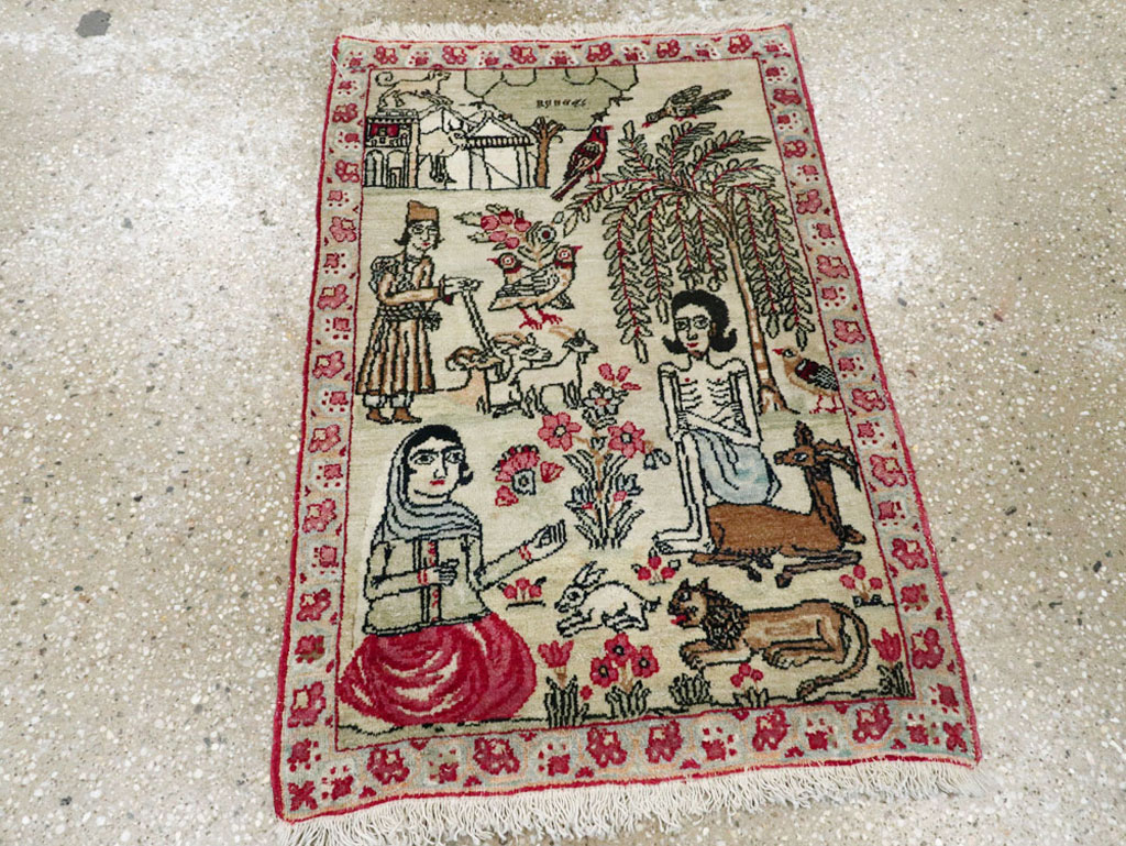 Vintage Persian Kerman Pictorial Rug (Pair: 1 of 2), No.23134 - Gsblank