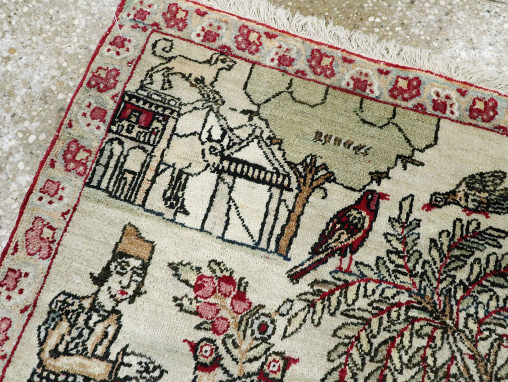 Vintage Persian Kerman Pictorial Rug (Pair: 1 of 2), No.23134 - Gsblank