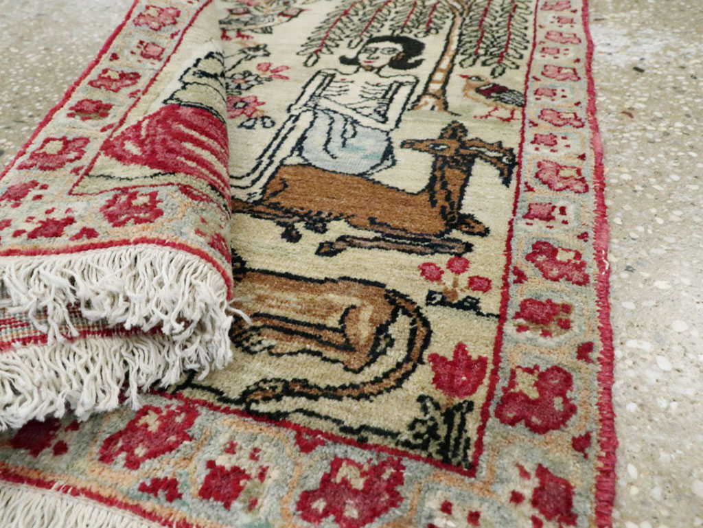 Vintage Persian Kerman Pictorial Rug (Pair: 1 of 2), No.23134 - Gsblank