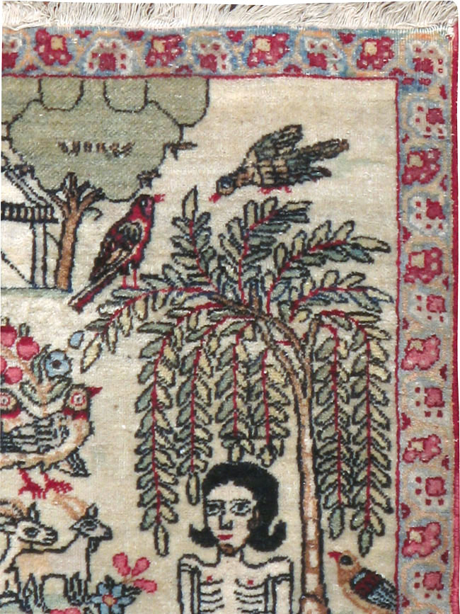 Vintage Persian Kerman Pictorial Rug (Pair: 2 of 2), No.23135 - Gsblank