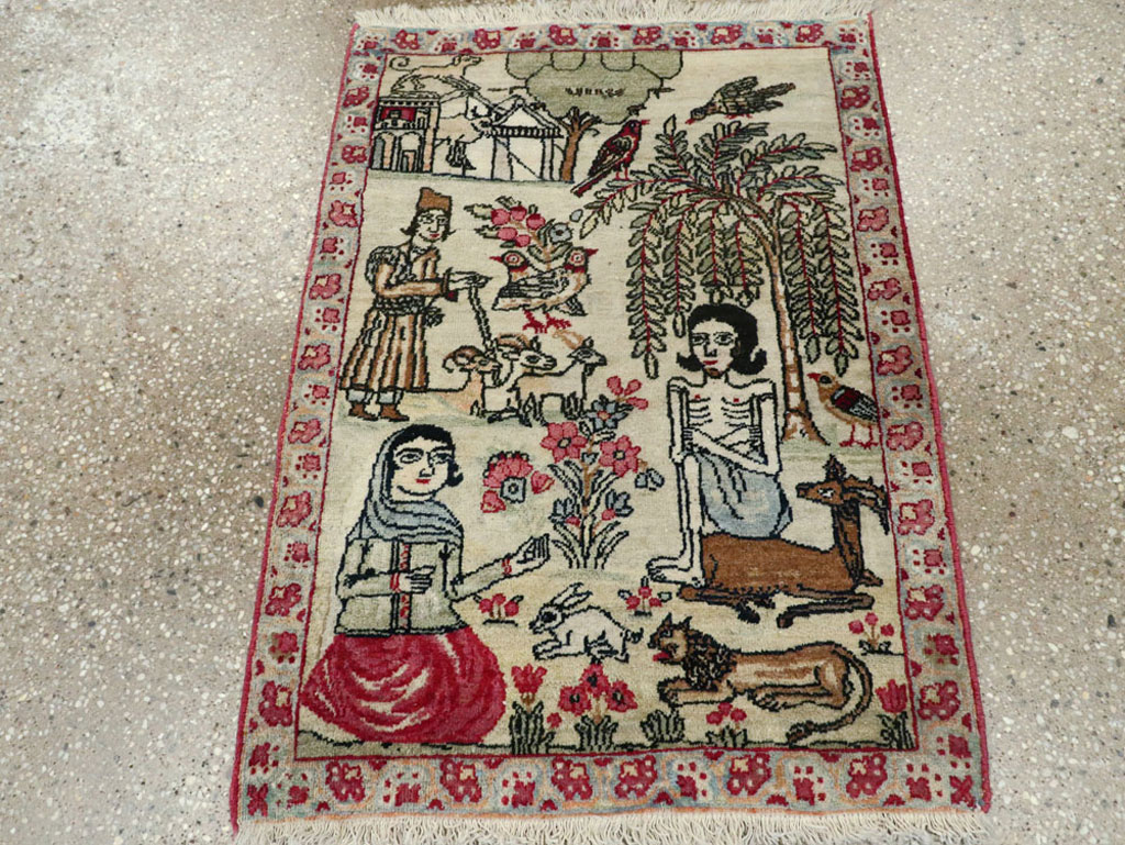 Vintage Persian Kerman Pictorial Rug (Pair: 2 of 2), No.23135 - Gsblank