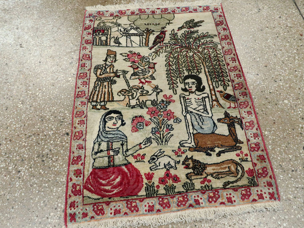 Vintage Persian Kerman Pictorial Rug (Pair: 2 of 2), No.23135 - Gsblank