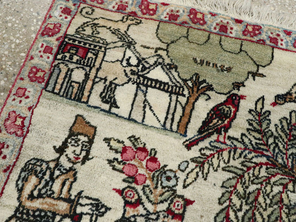 Vintage Persian Kerman Pictorial Rug (Pair: 2 of 2), No.23135 - Gsblank