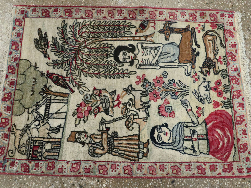 Vintage Persian Kerman Pictorial Rug (Pair: 2 of 2), No.23135 - Gsblank