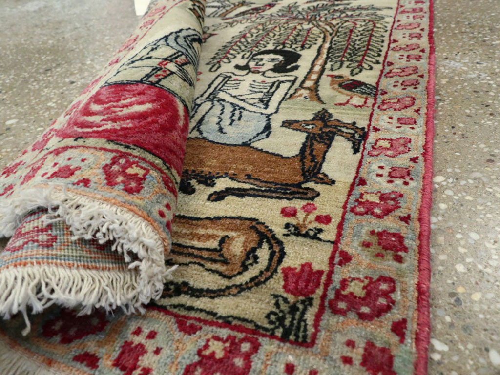 Vintage Persian Kerman Pictorial Rug (Pair: 2 of 2), No.23135 - Gsblank