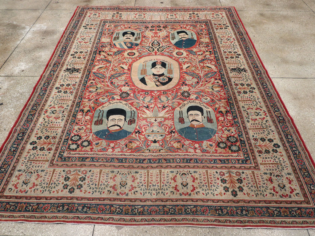 Antique Persian Pictorial Khorassan Room Size Carpet, No.23267 - Gsblank