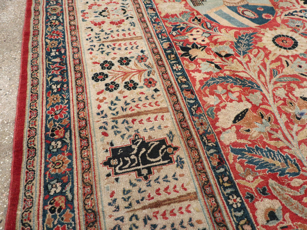 Antique Persian Pictorial Khorassan Room Size Carpet, No.23267 - Gsblank