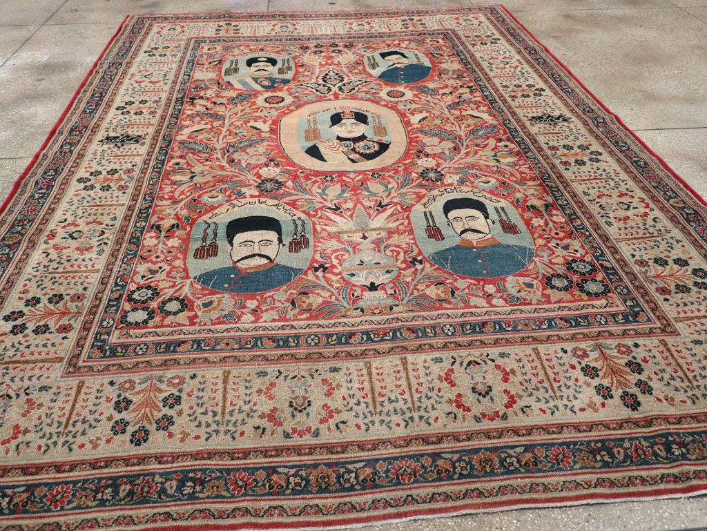 Antique Persian Pictorial Khorassan Room Size Carpet, No.23267 - Gsblank