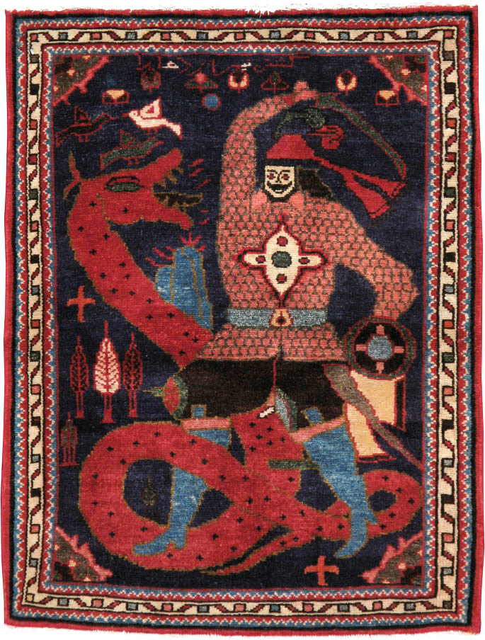 Vintage Persian Tabriz Pictorial Rug, No.23316 - Gsblank