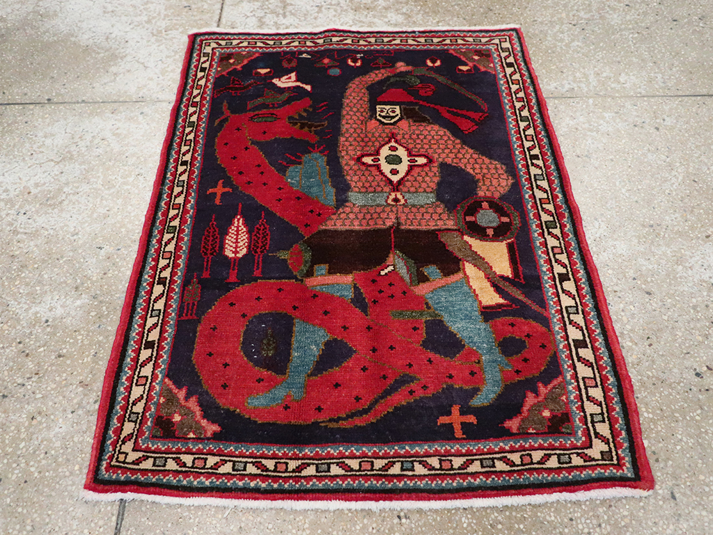 Vintage Persian Tabriz Pictorial Rug, No.23316 - Gsblank