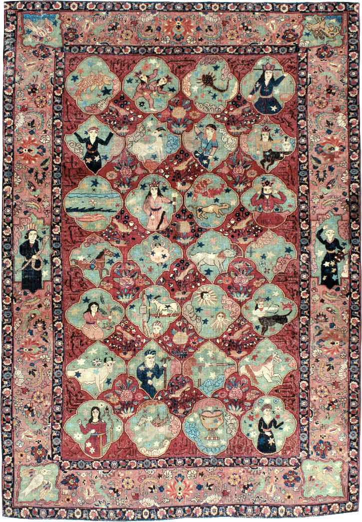 Antique Persian Tabriz Pictorial Rug, No.23348 - Gsblank