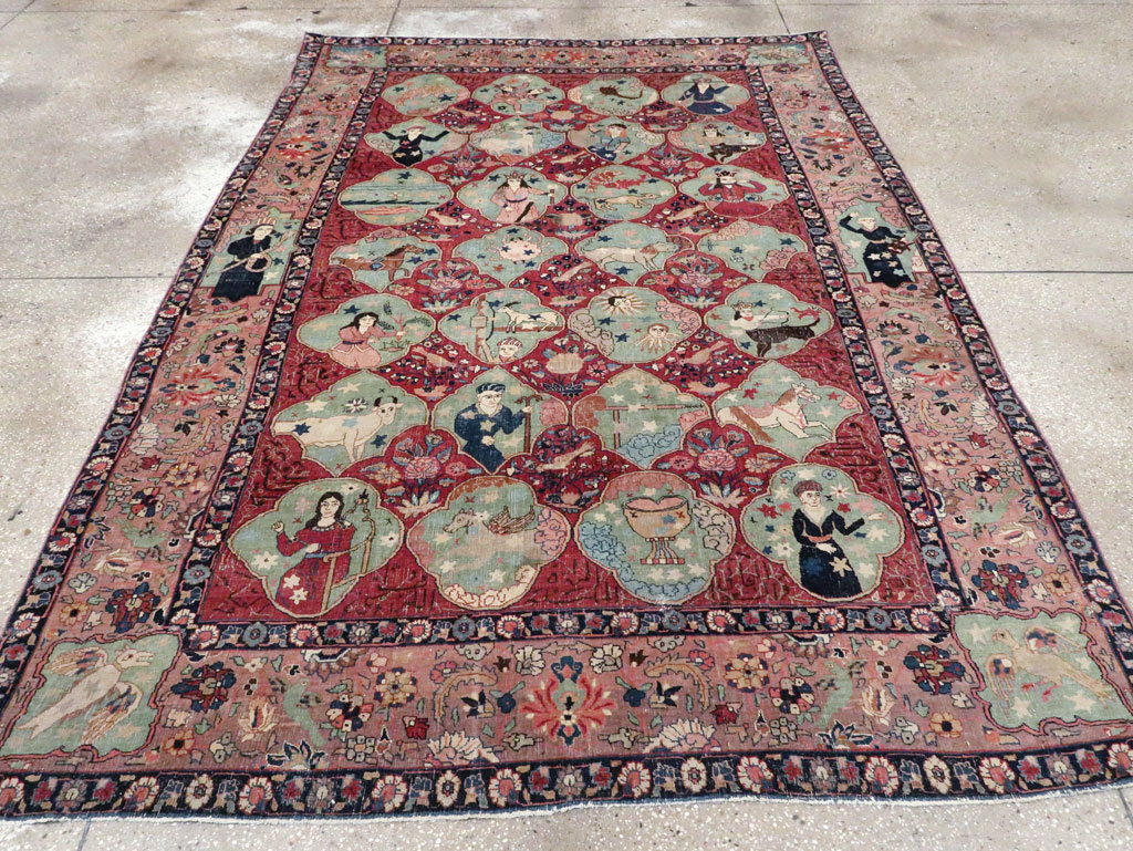 Antique Persian Tabriz Pictorial Rug, No.23348 - Gsblank