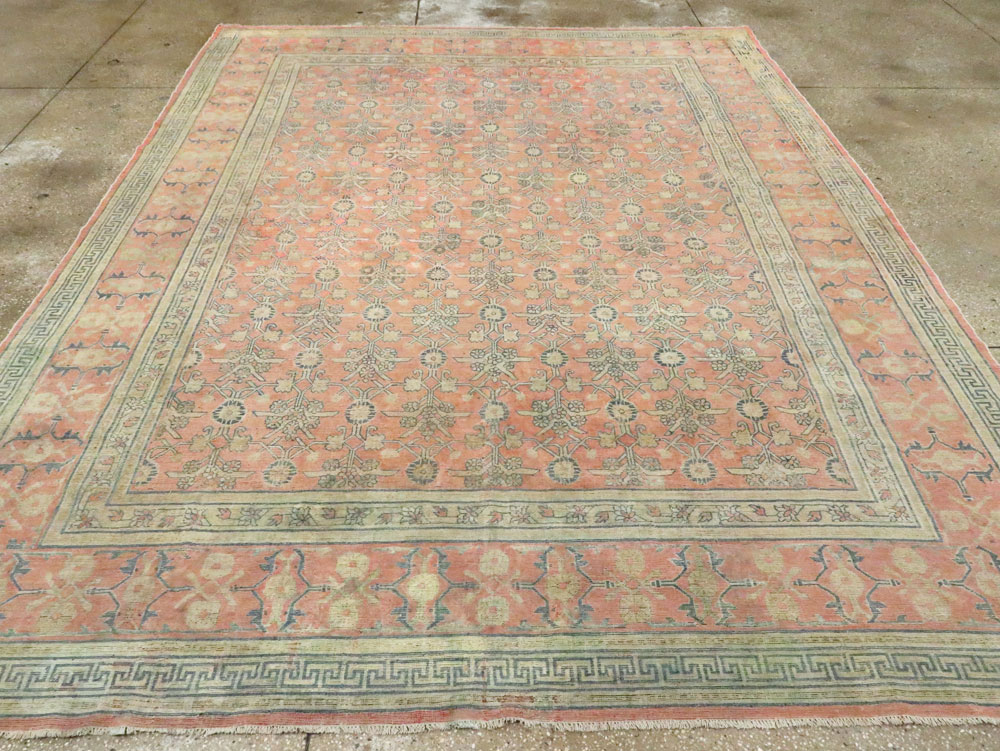 Antique East Turkestan Silk Khotan Room Size Carpet, No.23355 - Gsblank