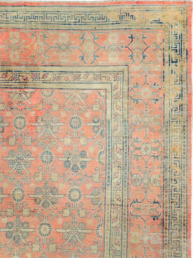 Antique East Turkestan Silk Khotan Room Size Carpet, No.23355 - Gsblank