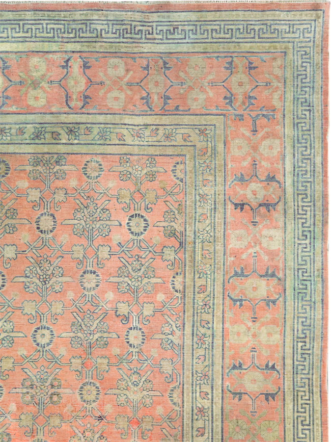 Antique East Turkestan Silk Khotan Room Size Carpet, No.23355 - Gsblank