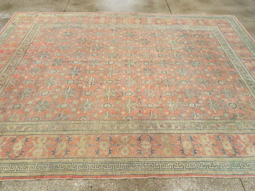 Antique East Turkestan Silk Khotan Room Size Carpet, No.23355 - Gsblank