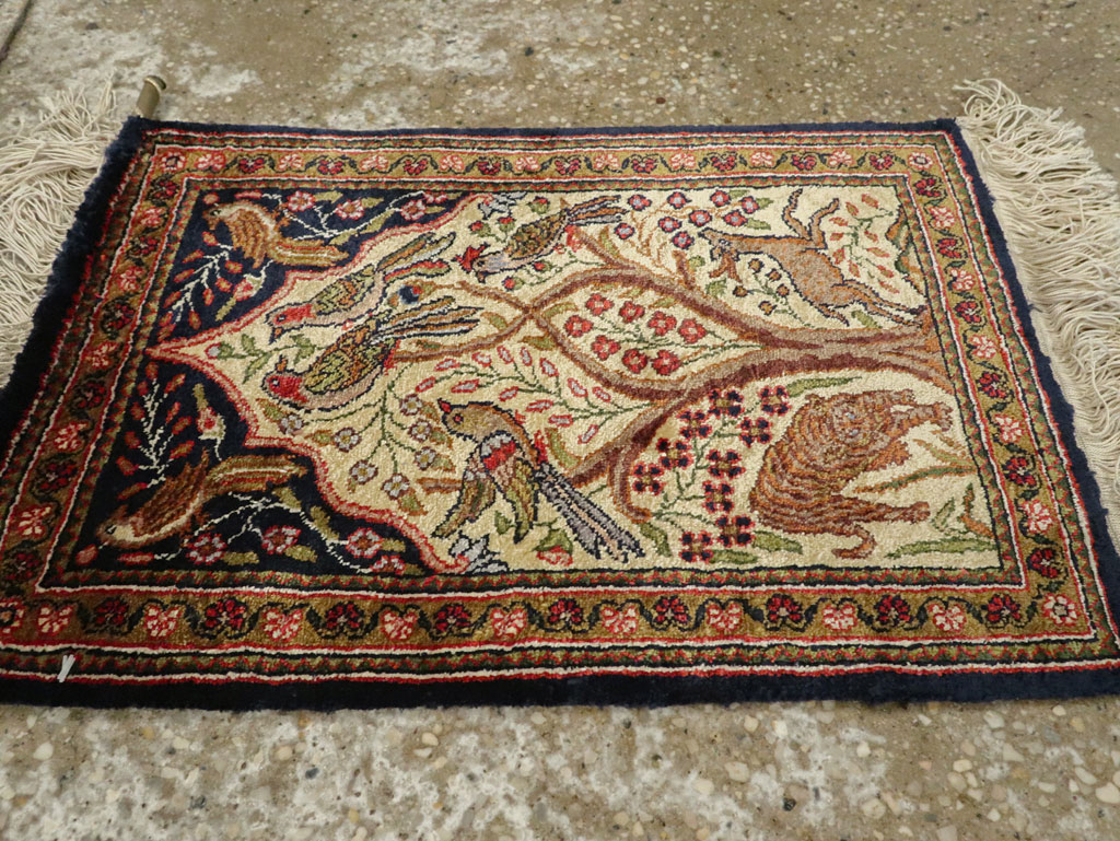 Vintage Persian Quom Pictorial Rug, No.23358 - Gsblank