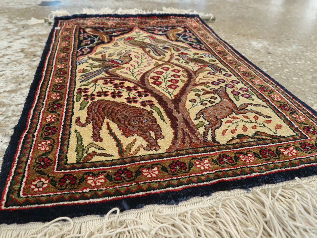 Vintage Persian Quom Pictorial Rug, No.23358 - Gsblank
