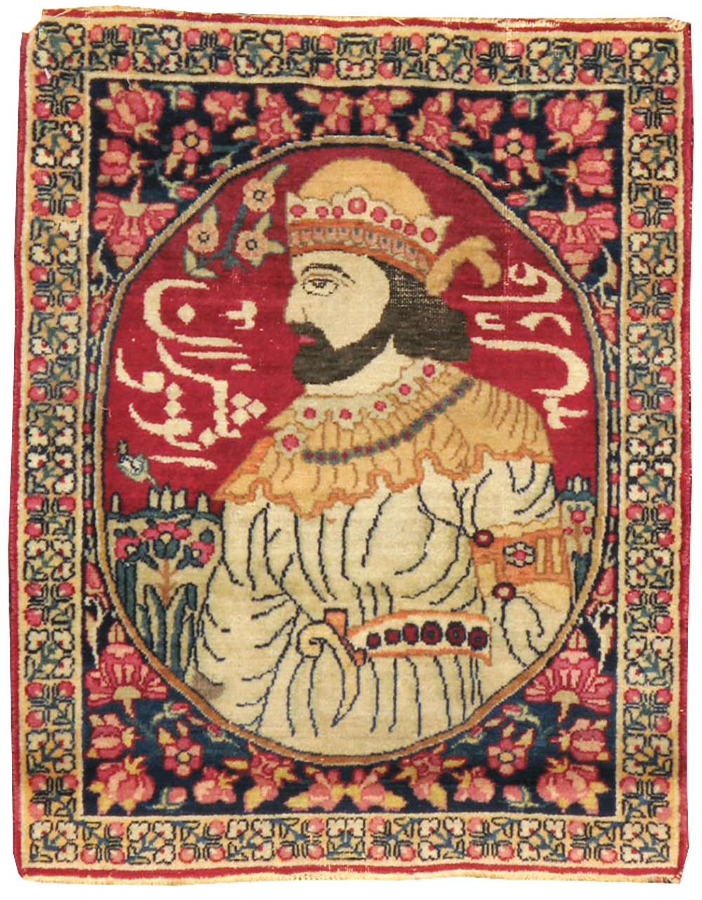 Antique Persian Lavar Kerman Pictorial Rug, No.23413 - Gsblank