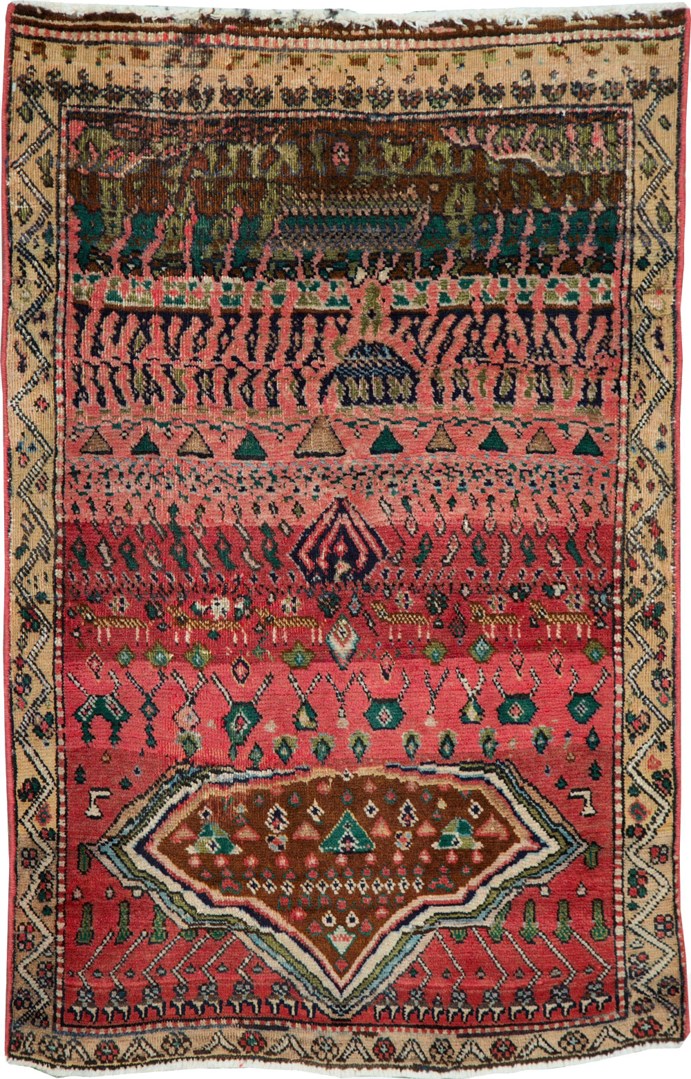 Vintage Persian Mahal Throw Rug, No.23445 - Gsblank