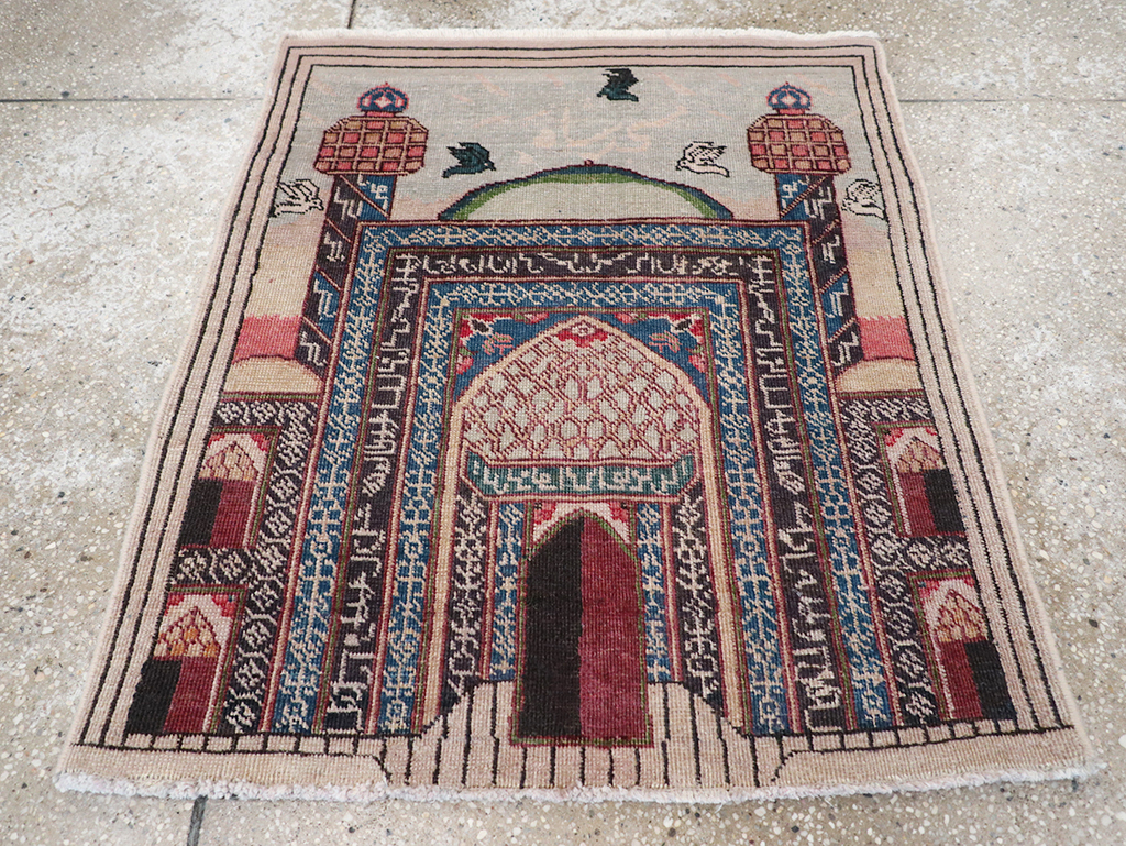 Vintage Persian Tabriz Pictorial Throw Rug, No.23455 - Gsblank