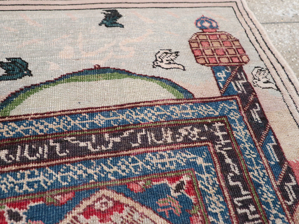 Vintage Persian Tabriz Pictorial Throw Rug, No.23455 - Gsblank