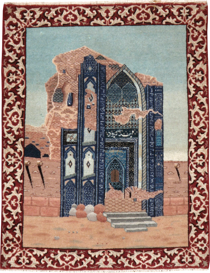 Vintage Persian Tabriz  Pictorial Rug, No.23586 - Gsblank