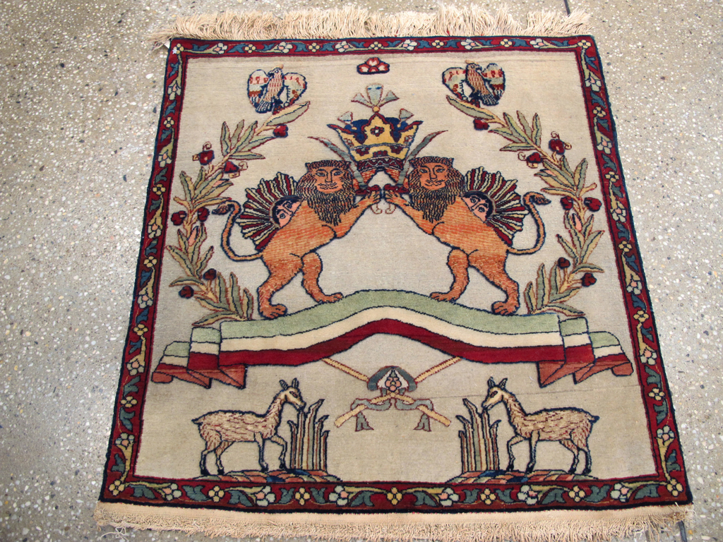 Antique Persian Dabir Kashan Pictorial Rug, No.23598 - Gsblank