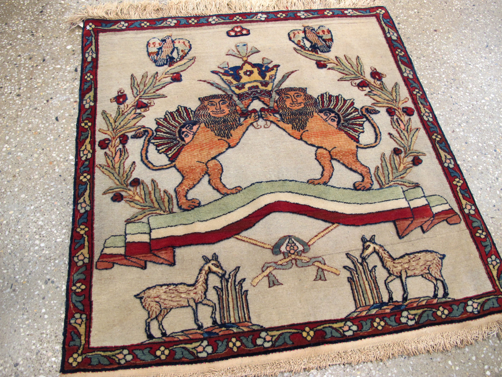 Antique Persian Dabir Kashan Pictorial Rug, No.23598 - Gsblank